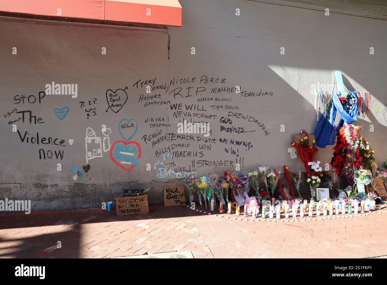 A makeshift memorial is on display on Bourbon Street during the