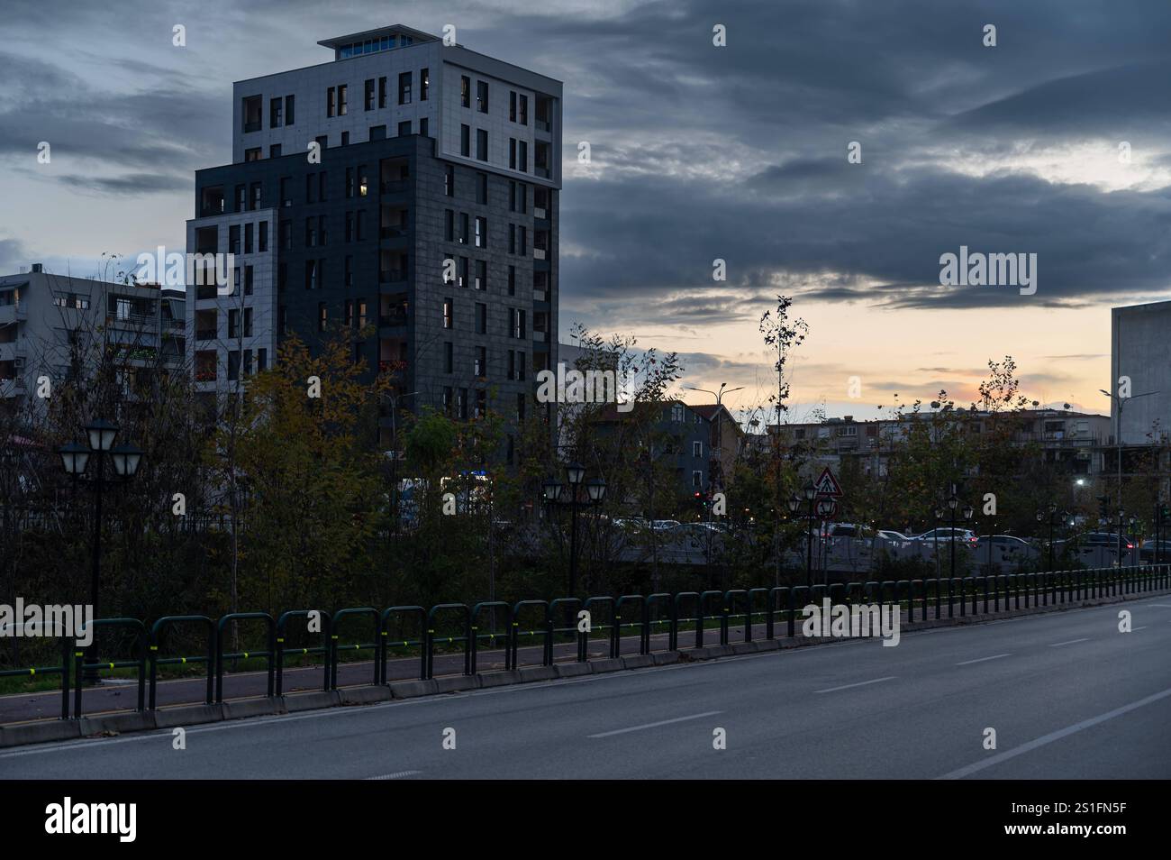 Zhan D Ark Boulevard with residential high rise in Tirana, Albania, DEC ...