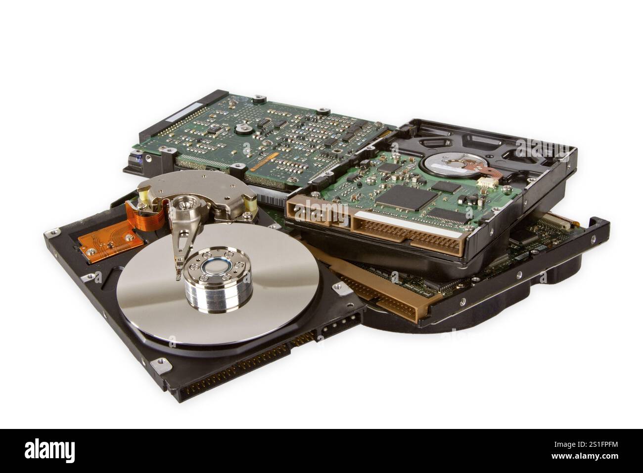 The inside of a hard disc drive on a light background Stock Photo - Alamy