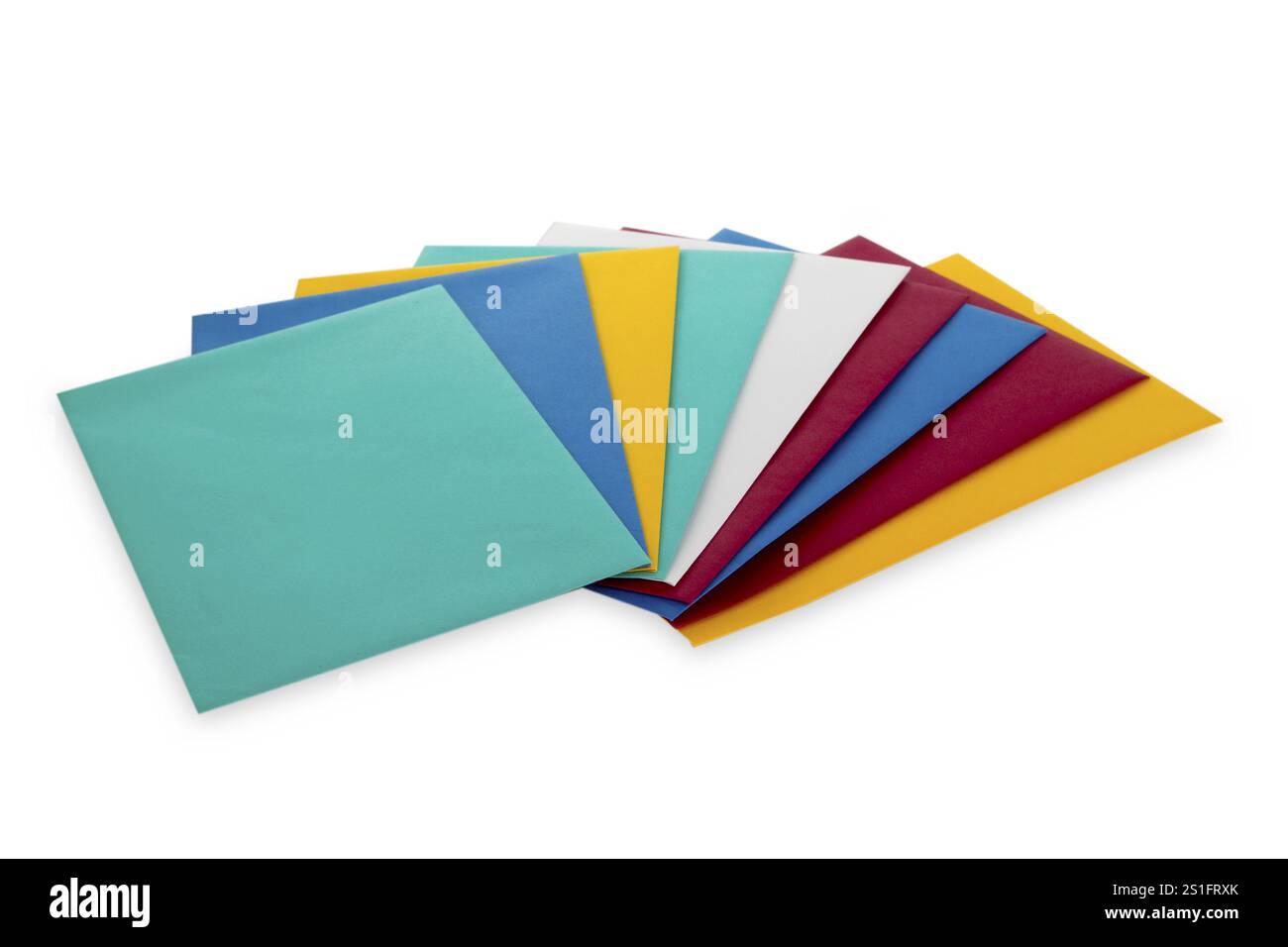 Colourful envelopes cropped on a white background Stock Photo