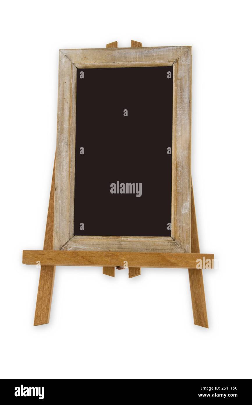 Black panel on an easel cropped on a white background Stock Photo - Alamy