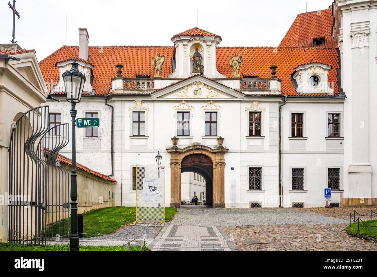 Entrance of Strahov monastery (Strahovský klášter), medieval Premonstratensian monastery built in 12th century in Hradcany district, Prague, Czechia Stock Photo
