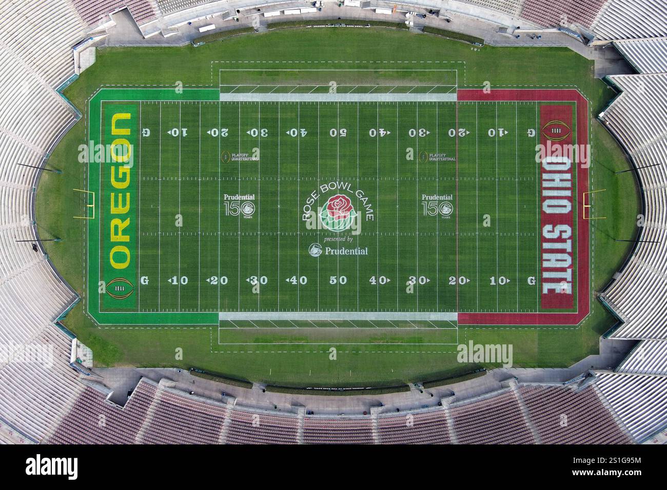 A general overall aerial view of the Rose Bowl Game, Oregon Ducks, Ohio