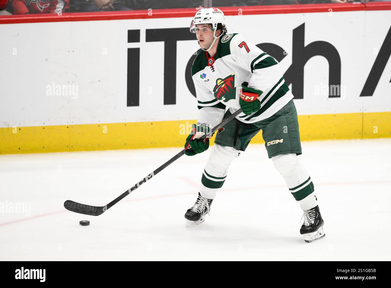 Minnesota Wild defenseman Brock Faber (7) in action during the third