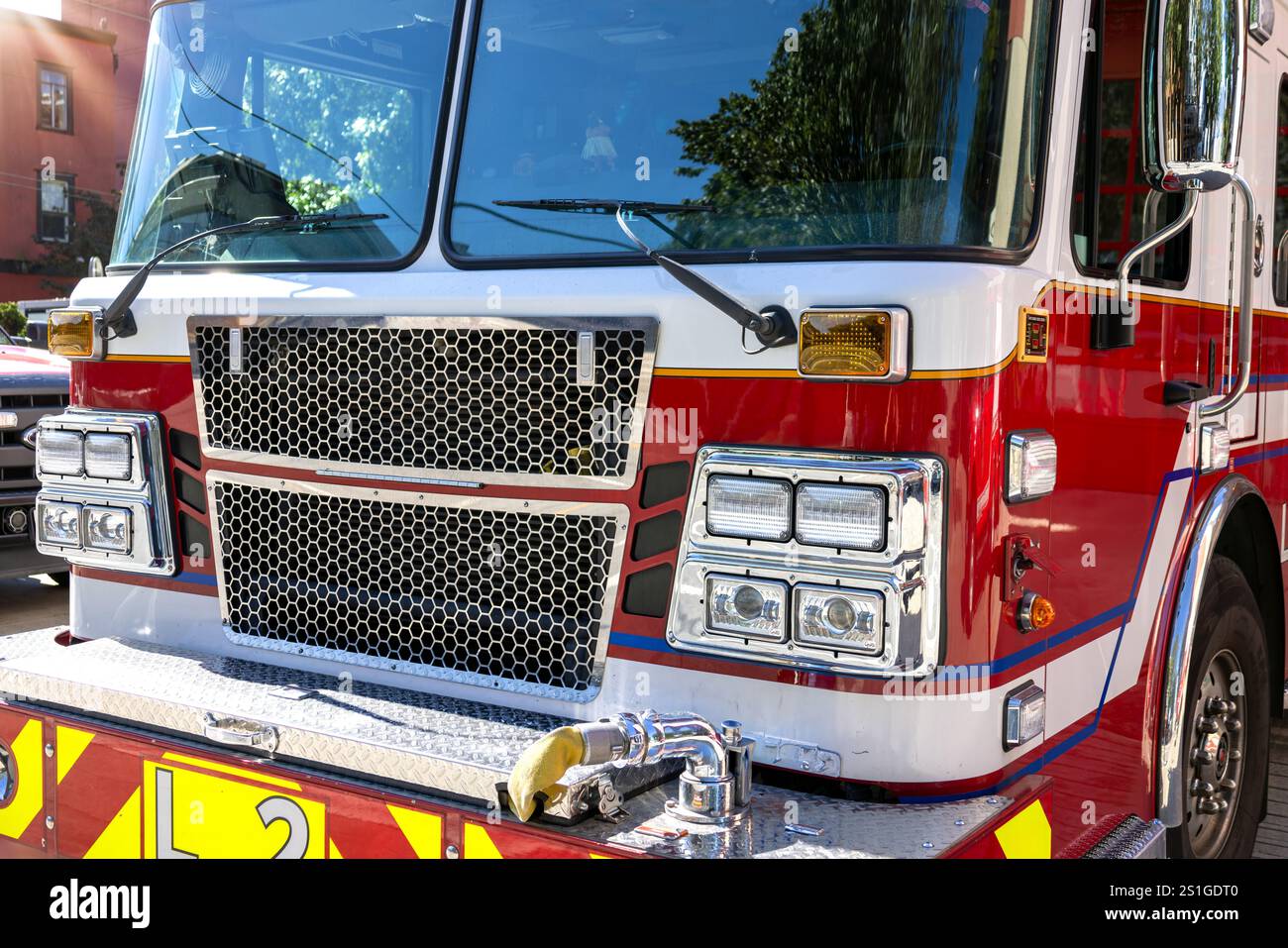 Fire truck ready to respond to emergency Stock Photo - Alamy