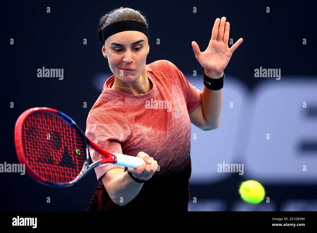 Ukraine's Anhelina Kalinina plays a forehand against Russia's Polina