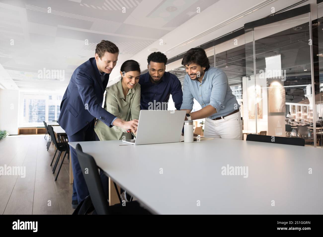 Diverse creative team working on online project together Stock Photo