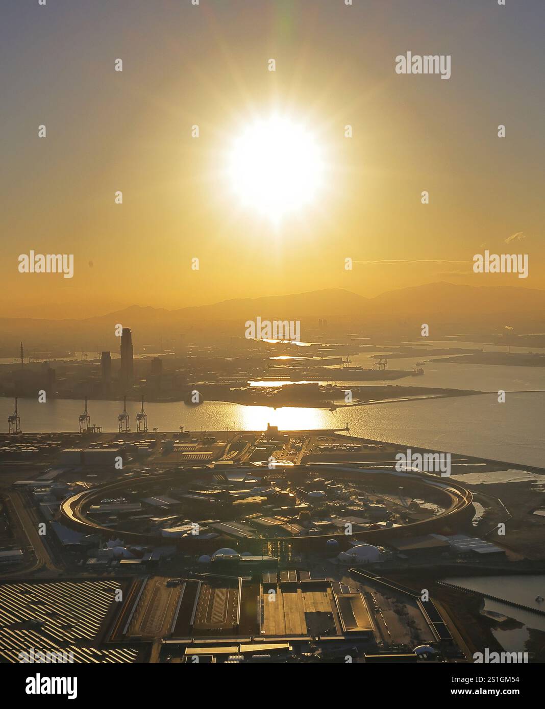 An aerial photo shows the Osaka, Kansai, Japan EXPO 2025 venue in Osaka