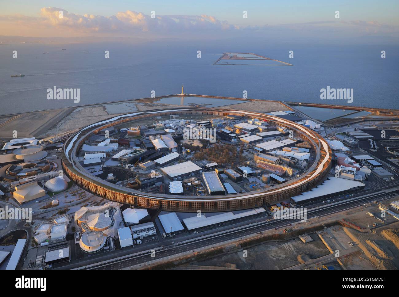 An aerial photo shows the Osaka, Kansai, Japan EXPO 2025 venue in Osaka