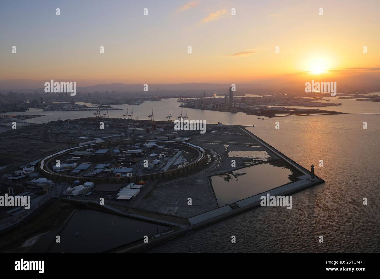 An aerial photo shows the Osaka, Kansai, Japan EXPO 2025 venue in Osaka