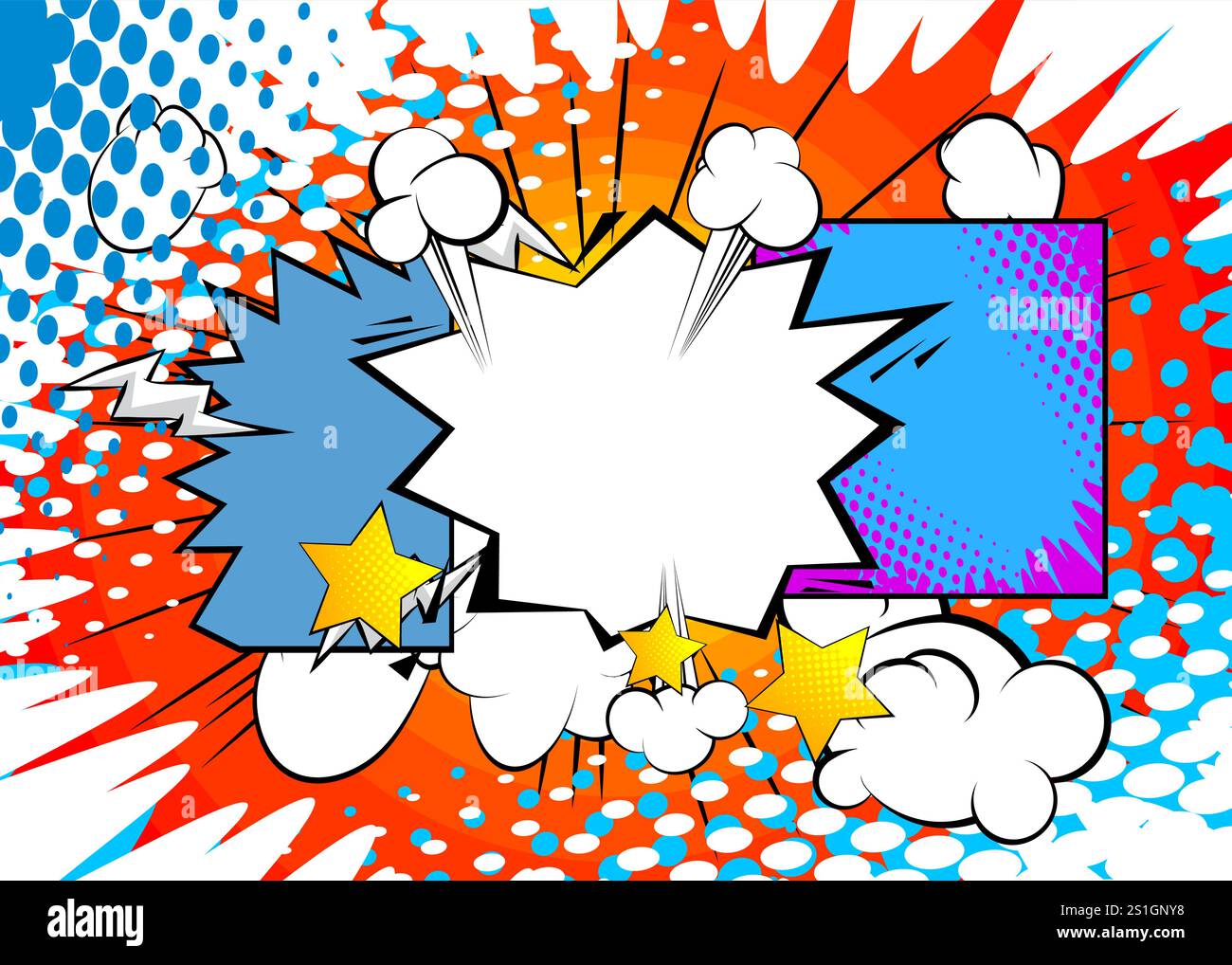 Cartoon background with blank speech bubble, comic book backdrop. Retro ...