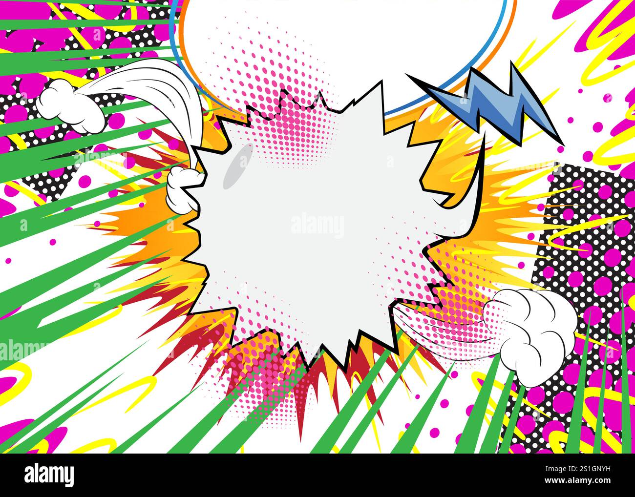 Cartoon background with blank speech bubble, comic book backdrop. Retro ...
