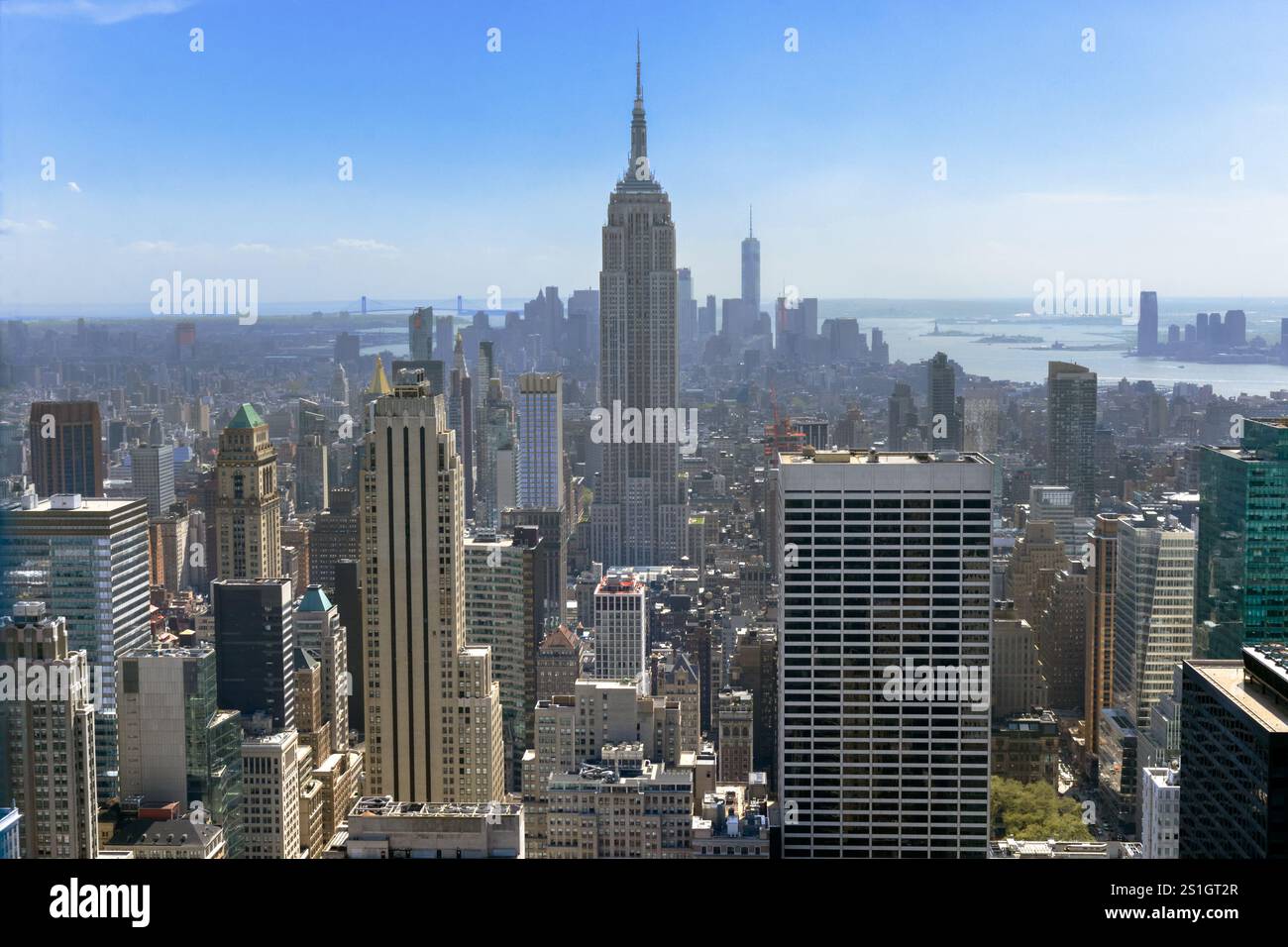 Aerial top view of New York City skyline from above, urban skyscrapers ...