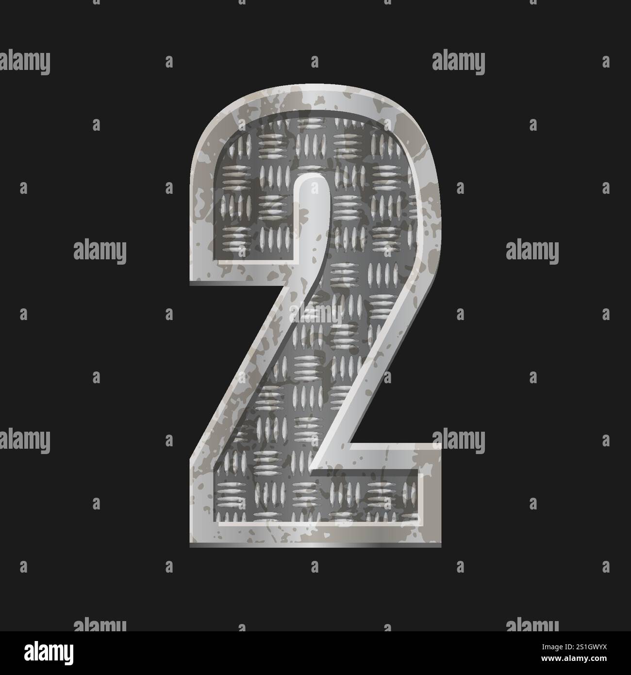 Metallic style silver number Two. Iron number 2 isolated in vector ...