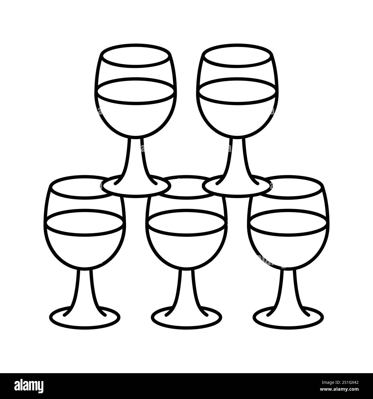 Multiple wine glasses ready for a toast to love and happiness stock