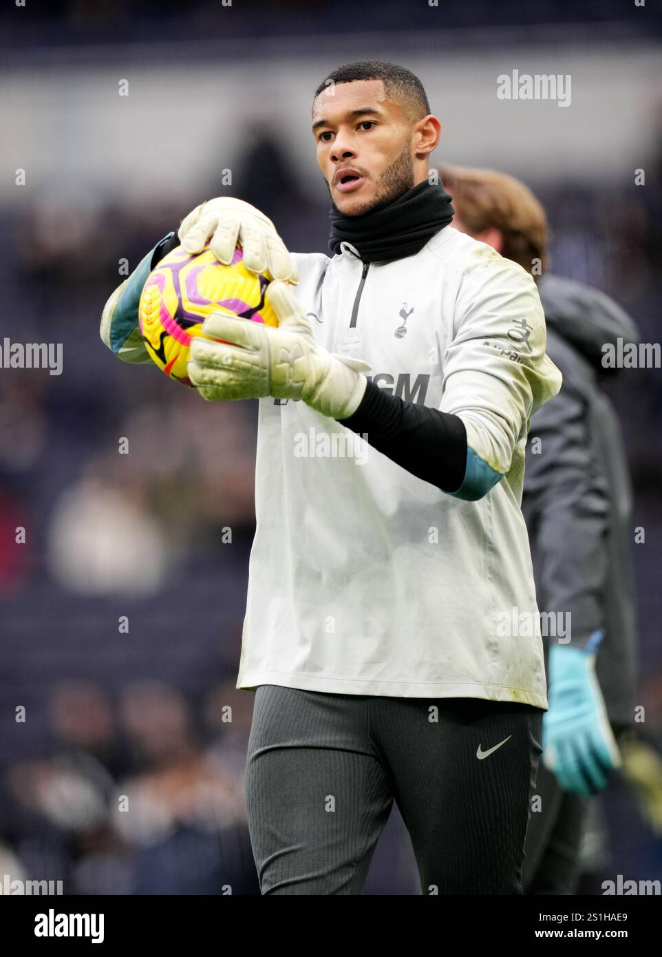 Tottenham Hotspur goalkeeper Brandon Austin warming up before the ...