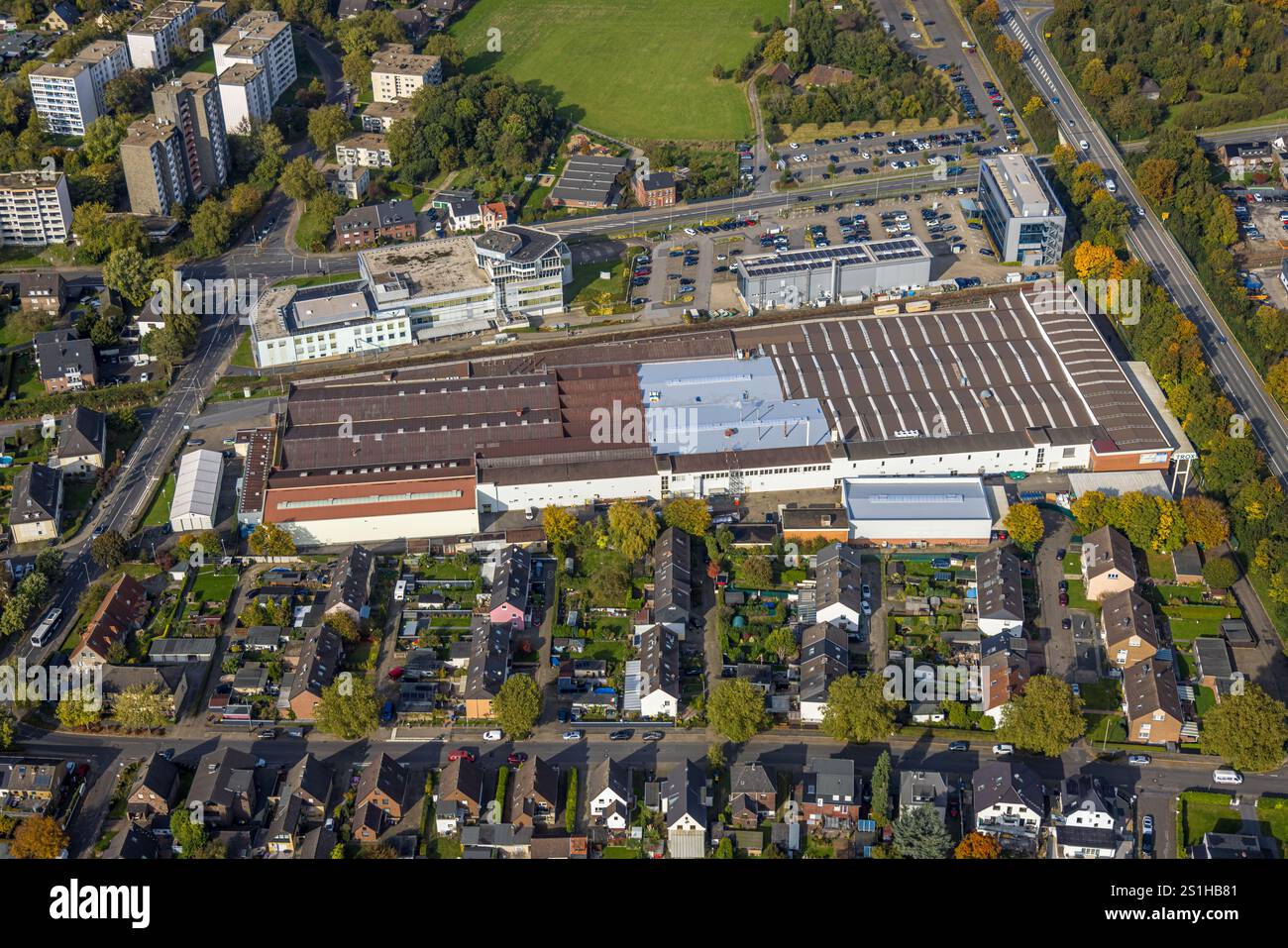 Luftbild, TROX GmbH - International Head Office Industrieanlagenanbieter, Vluyn, Neukirchen-Vluyn, Ruhrgebiet, Nordrhein-Westfalen, Deutschland Stock Photo