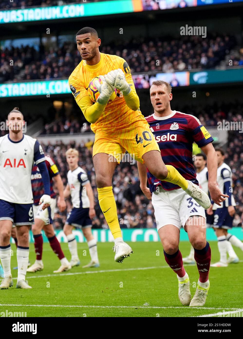 Tottenham Hotspur goalkeeper Brandon Austin catches the ball from a