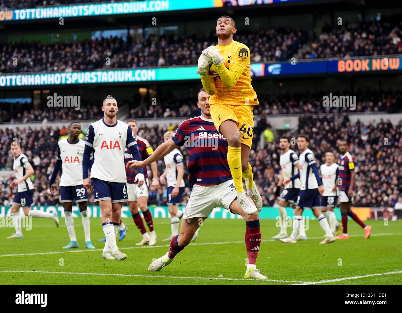 Tottenham Hotspur goalkeeper Brandon Austin catches the ball from a