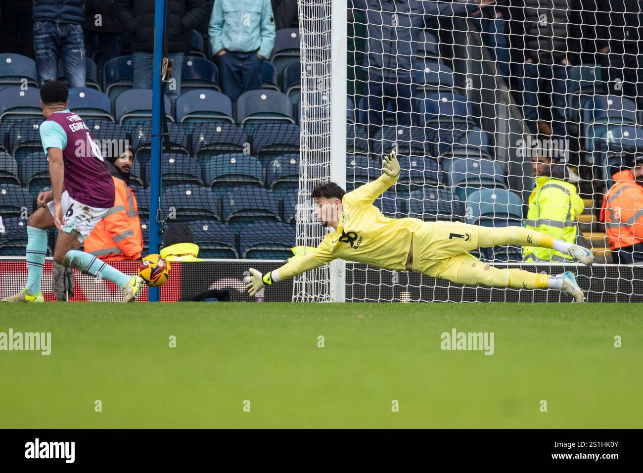 James Trafford 1 (GK) of Burnley FC makes a save during the Sky Bet