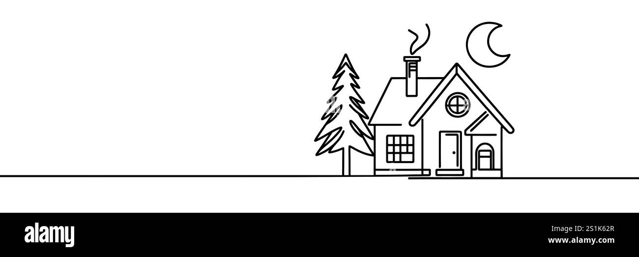 Continuous thin line house vector illustration, minimalist house icon ...