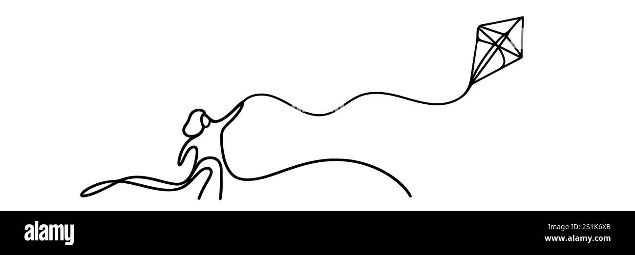 Kite One line drawing on white background. Stock Vector