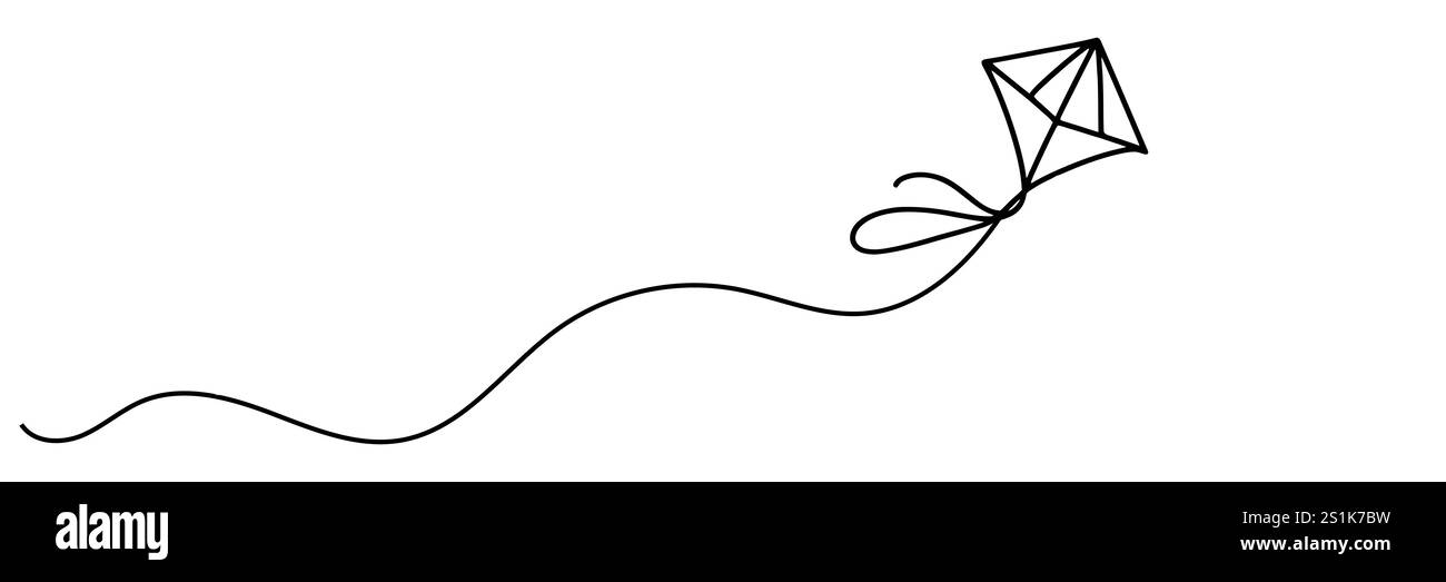Kite One line drawing on white background. Stock Vector