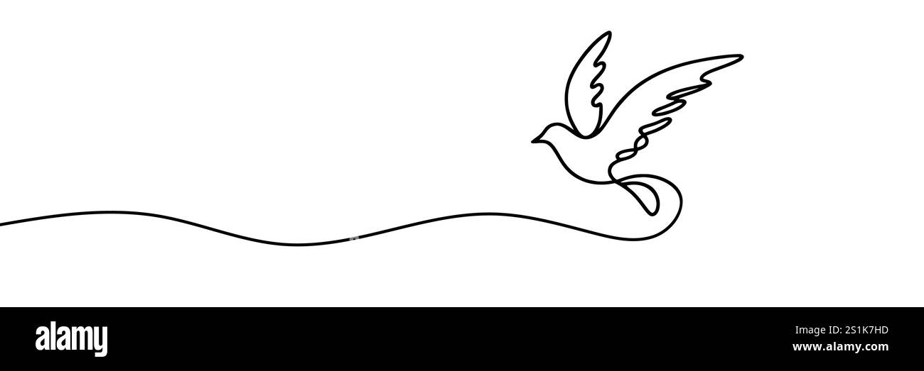 Bird flying one continuous line on white background. Vector ...