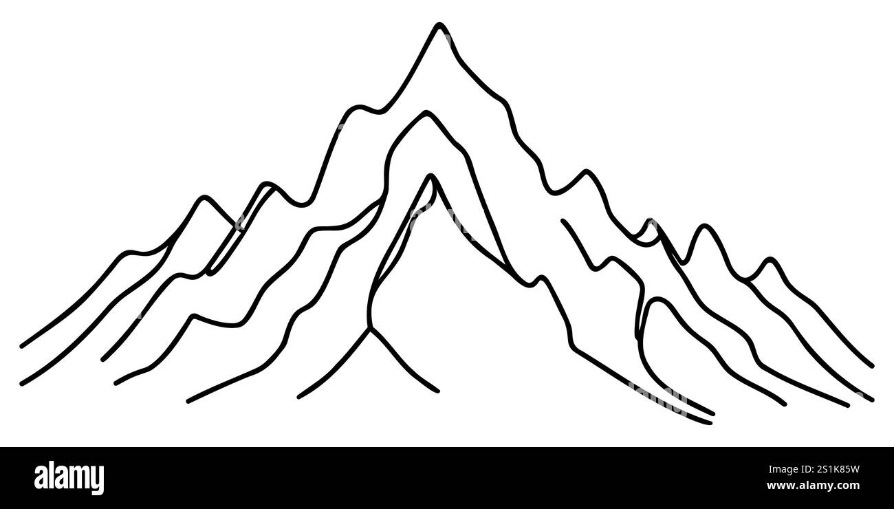 Hill one line art illustration, black and white single portrait Stock ...