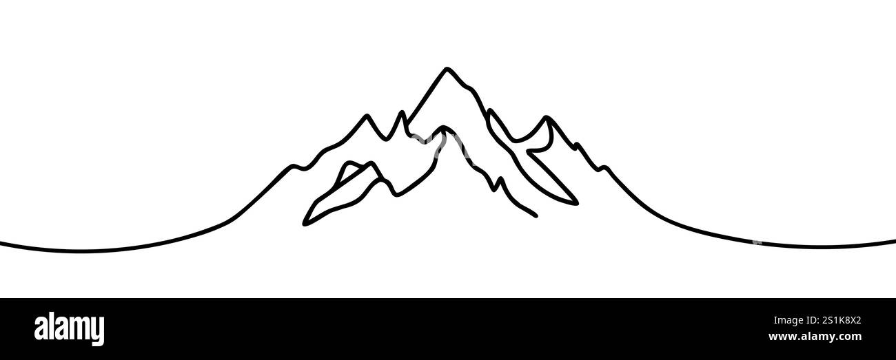 Continuous one line art hand drawn pro vector minimalist mountain ...