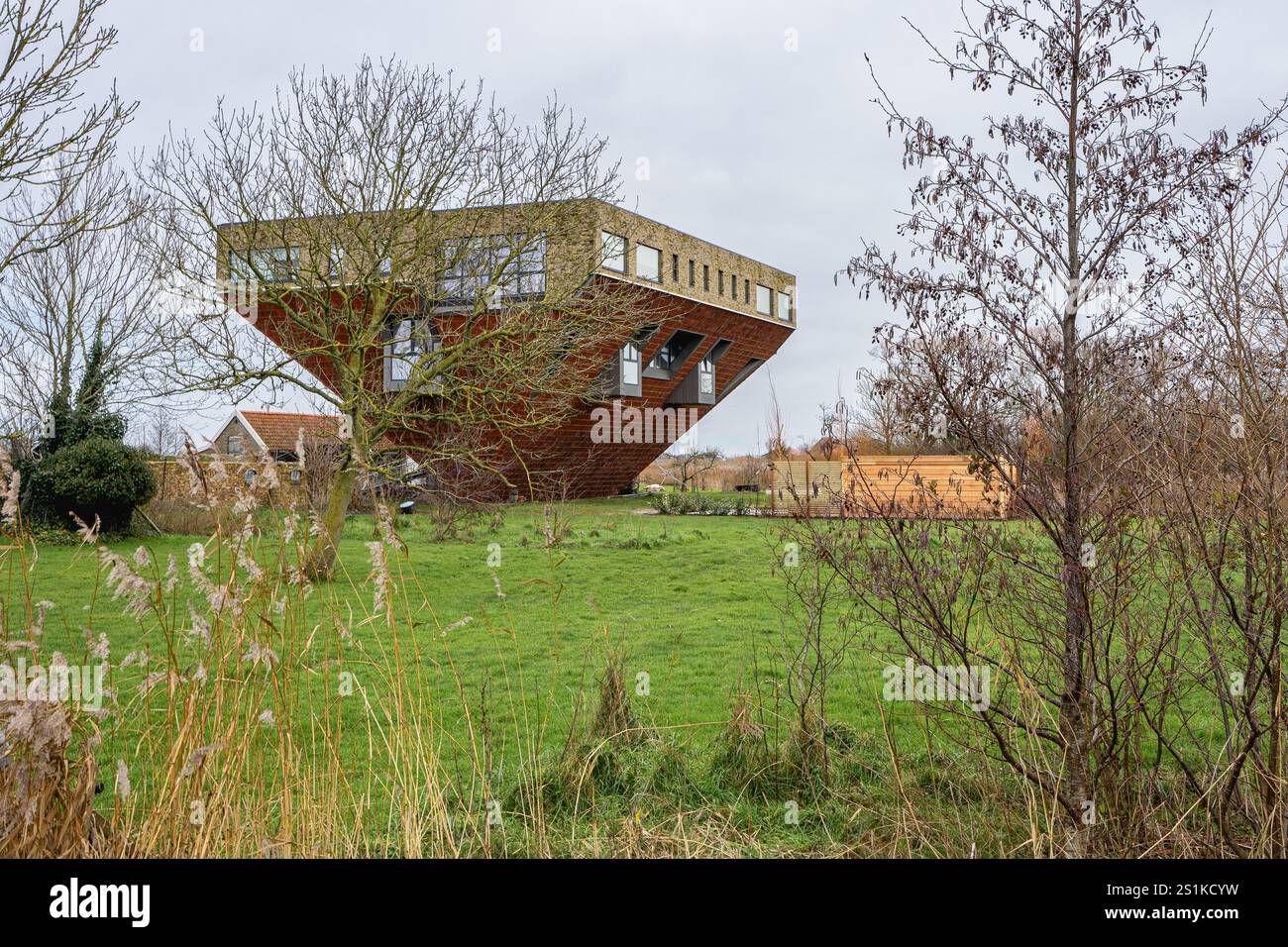 An Upside down farm in the countryside of the Netherlands. Workum ...