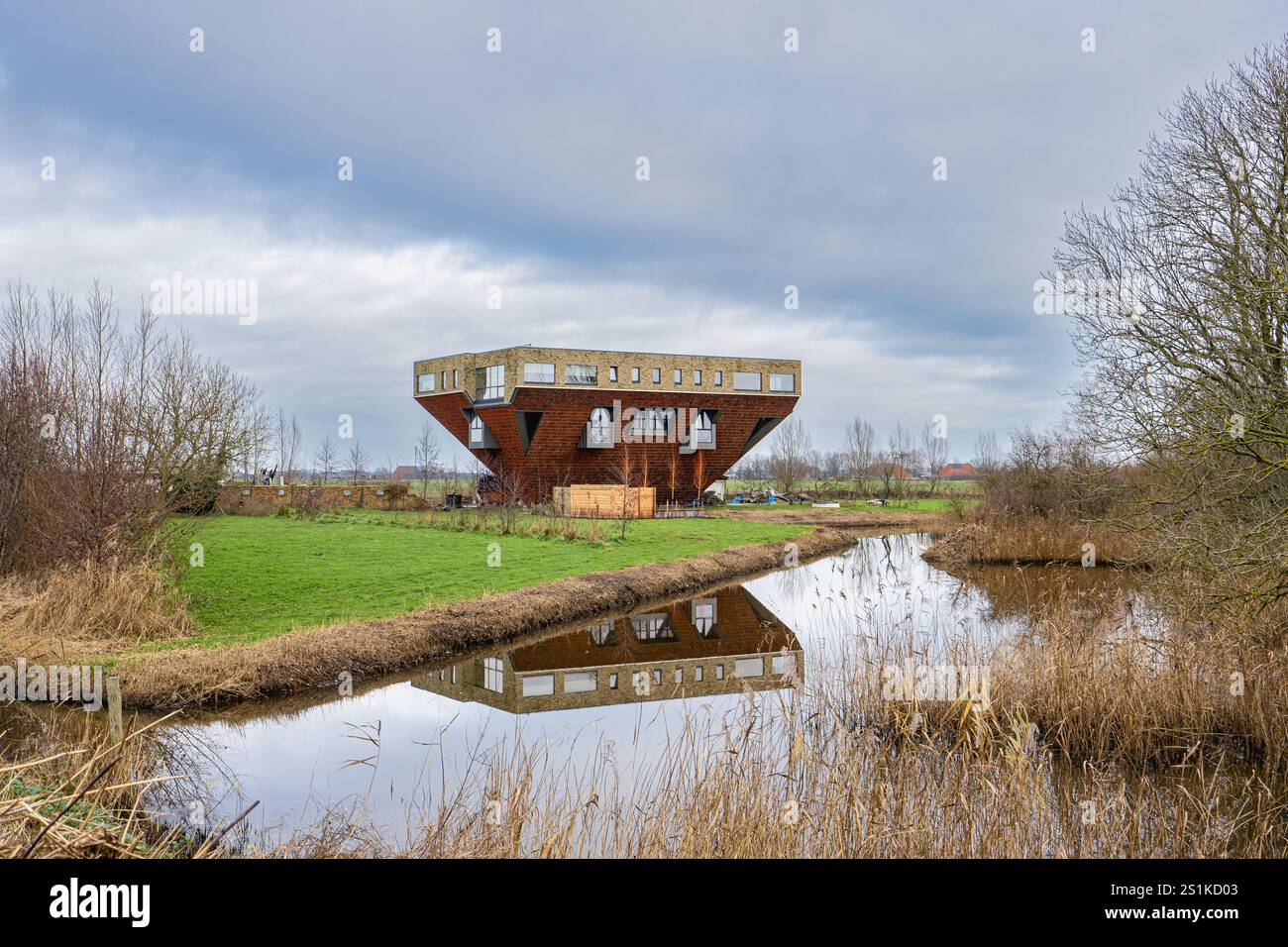 An Upside down farm in the countryside of the Netherlands. Workum ...