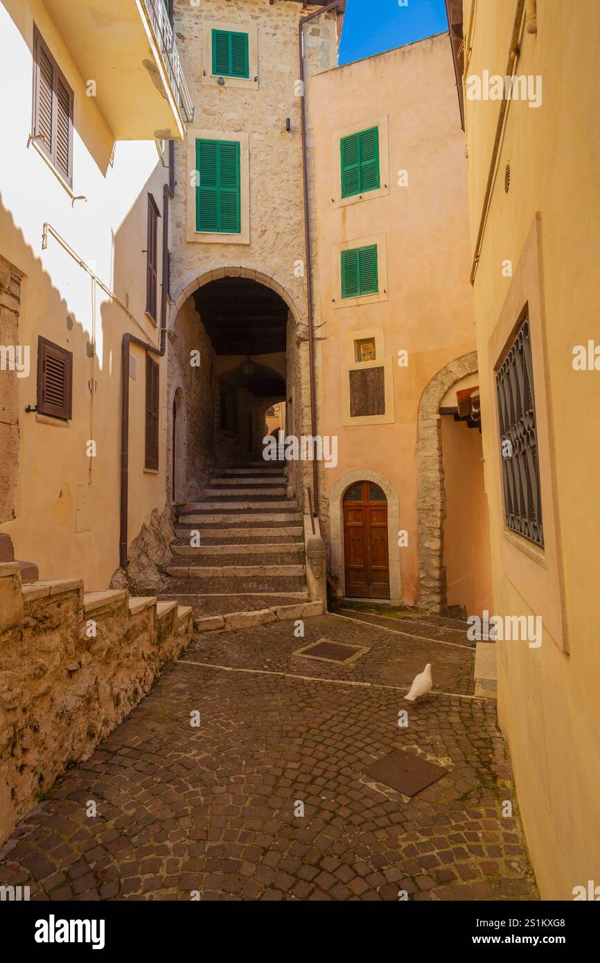 Rustic alleyway in Cervara di Roma with historic charm and narrow steps Stock Photo