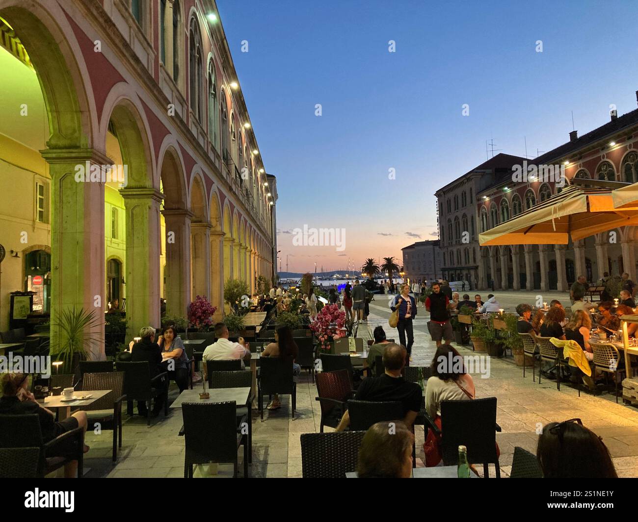 Public Square at dusk in Split , Croatia, modelled on Piazza An Marco in Venice. - Smartphone Captured Stock Image