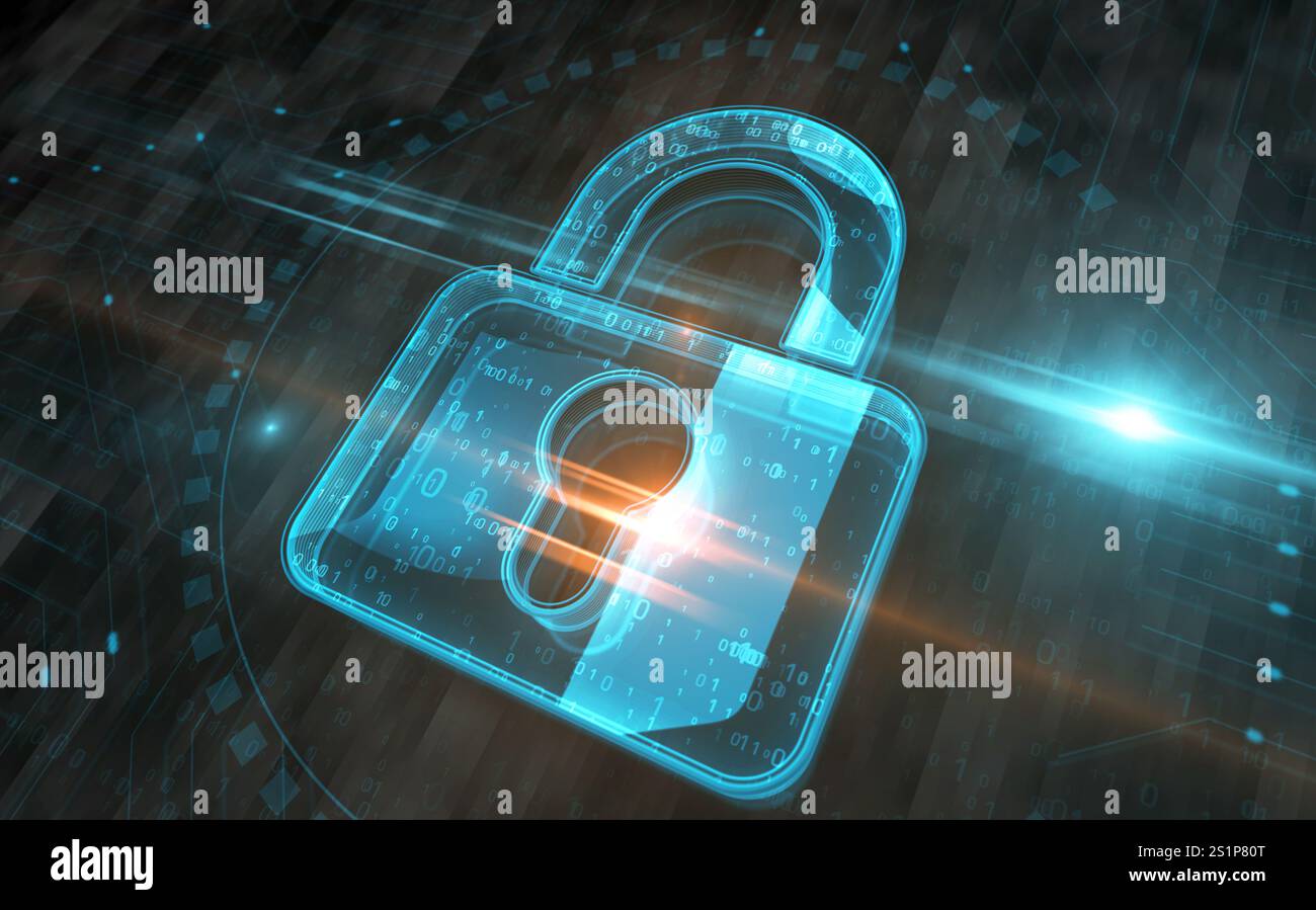 Cyber security and computer data protection with padlock symbol digital ...