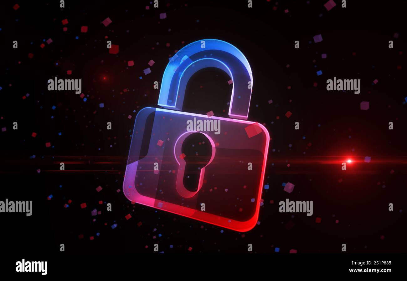 Cyber security and computer data protection with padlock symbol digital ...