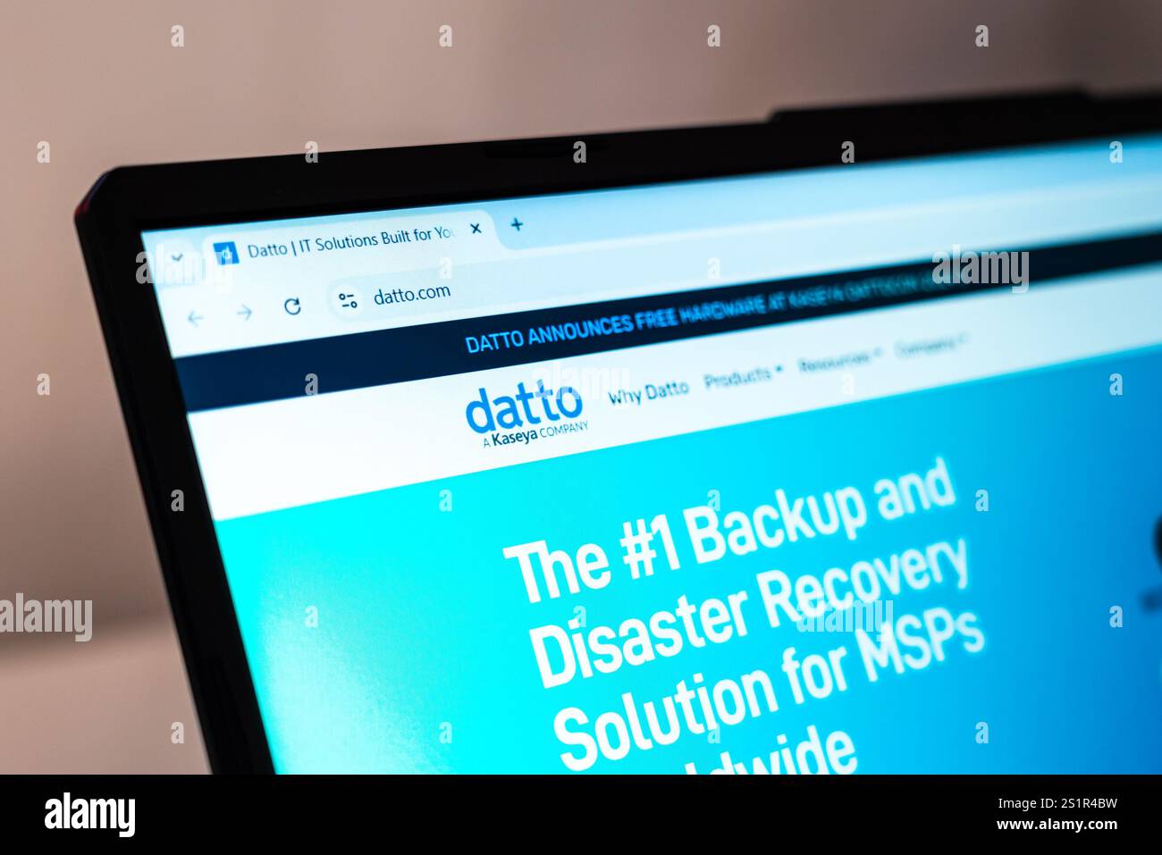 New York, USA - January 01, 2025: Datto website homepage showcasing backup and disaster recovery solutions for managed service providers Stock Photo