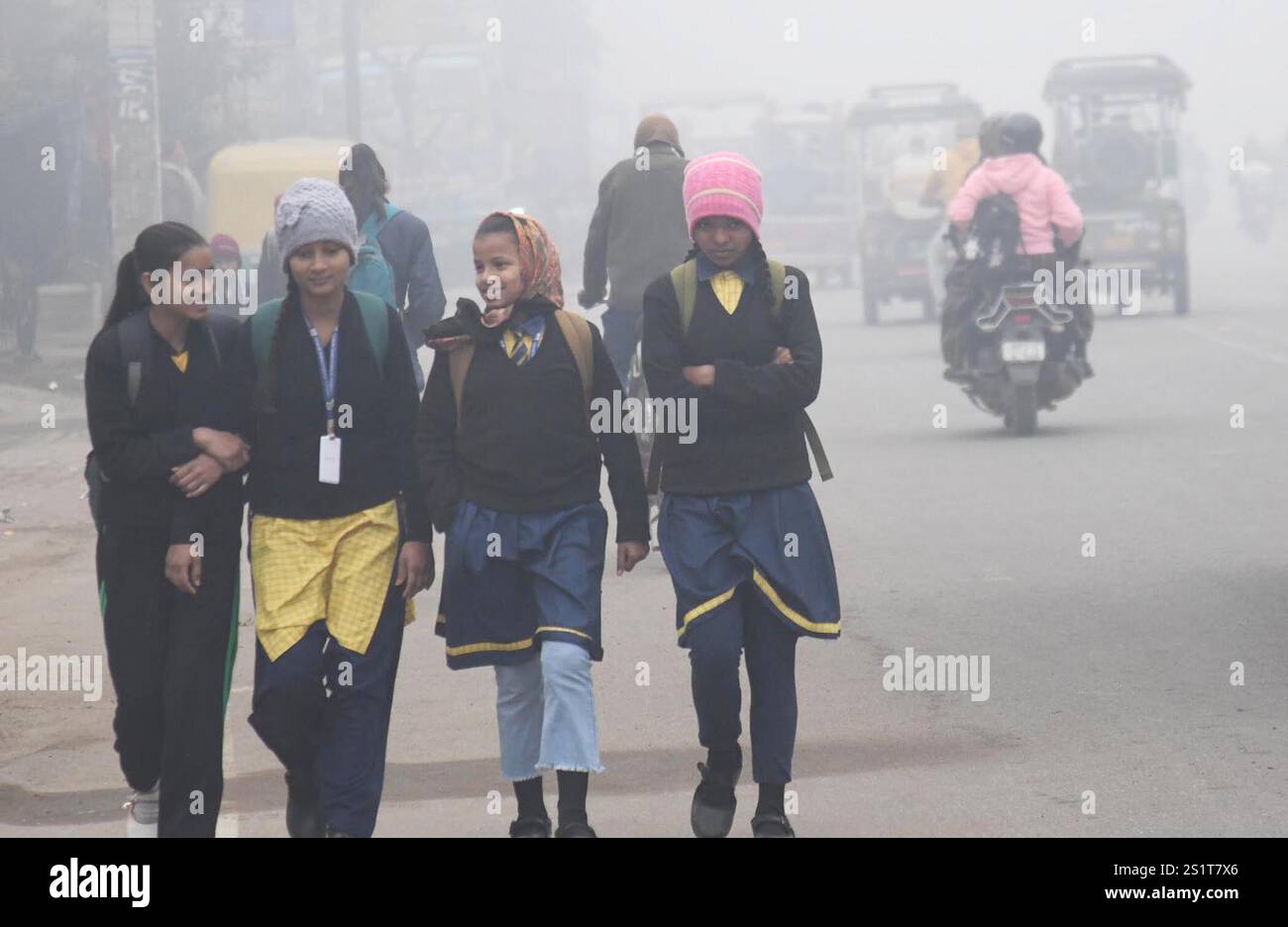 PATNA, INDIA JANUARY 4 School girls facing cold wave duringcold cold