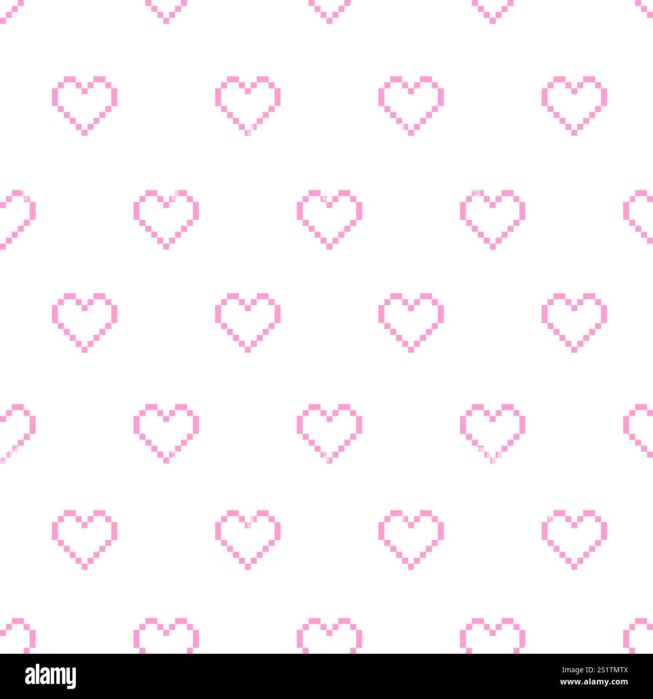Pixel Seamless Hearts pattern, texture background Stock Vector