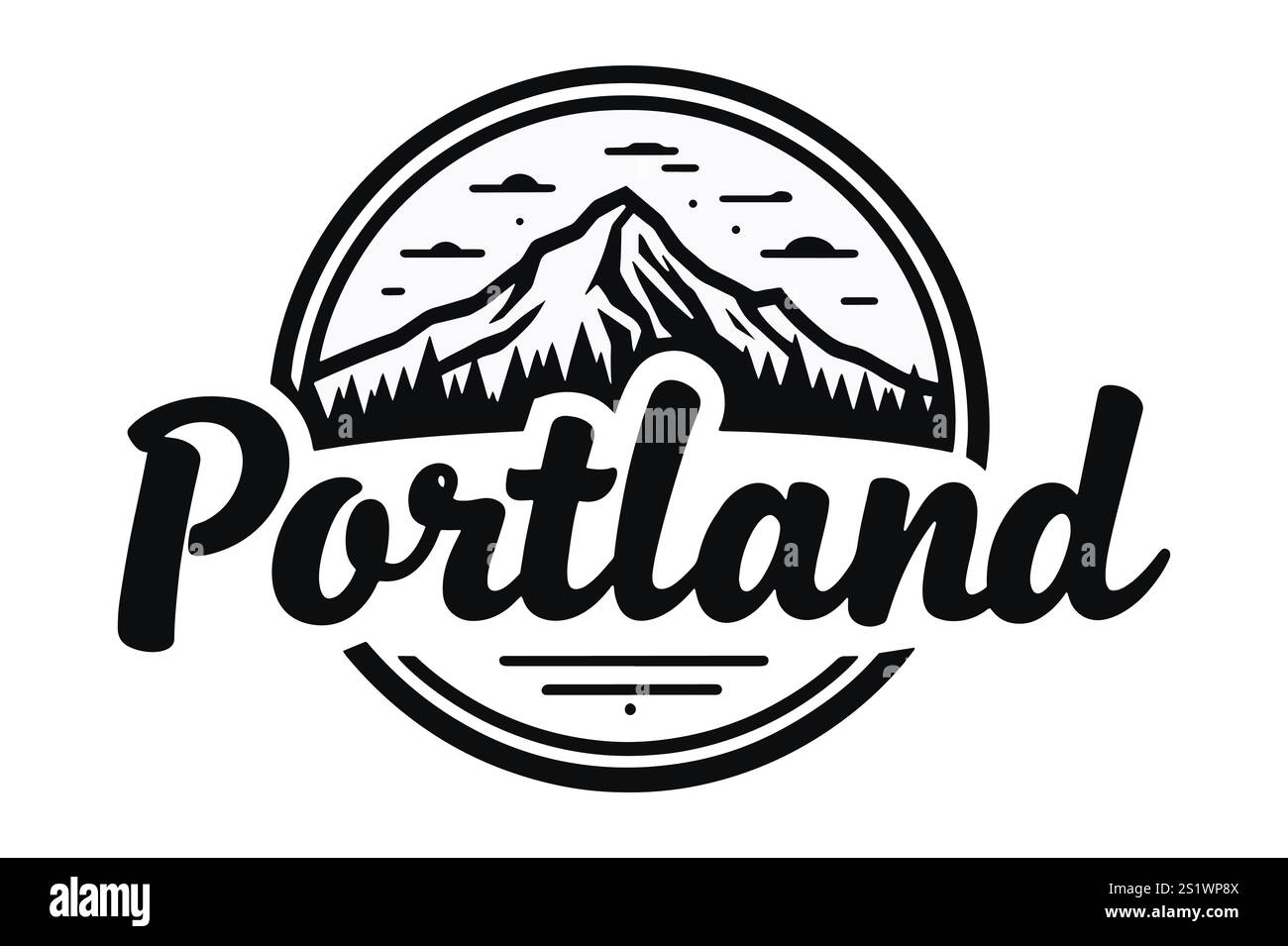 Mount Hood Towering Over Portland Skyline Stock Vector