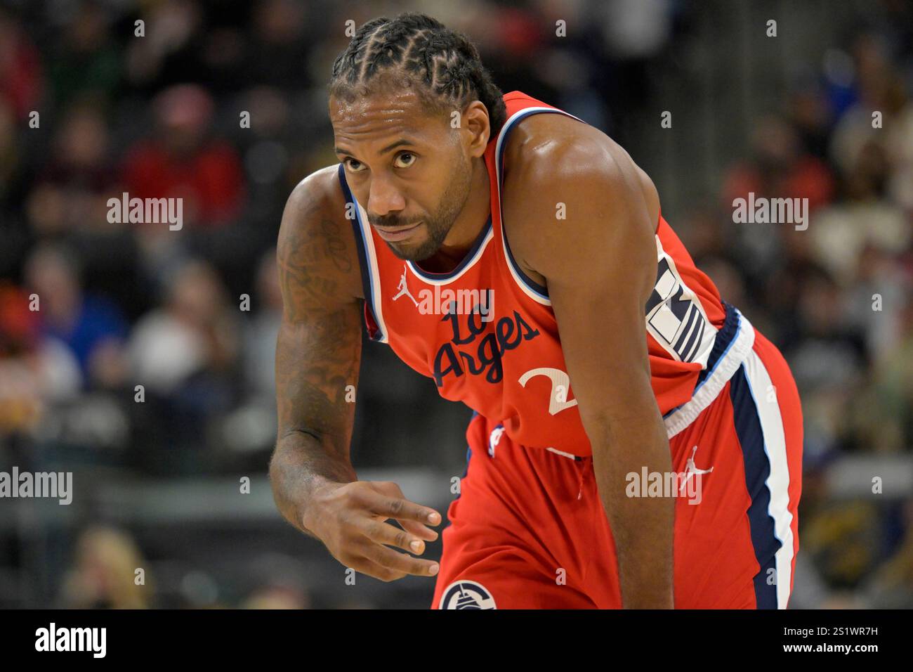 Los Angeles Clippers forward Kawhi Leonard looks on during the second