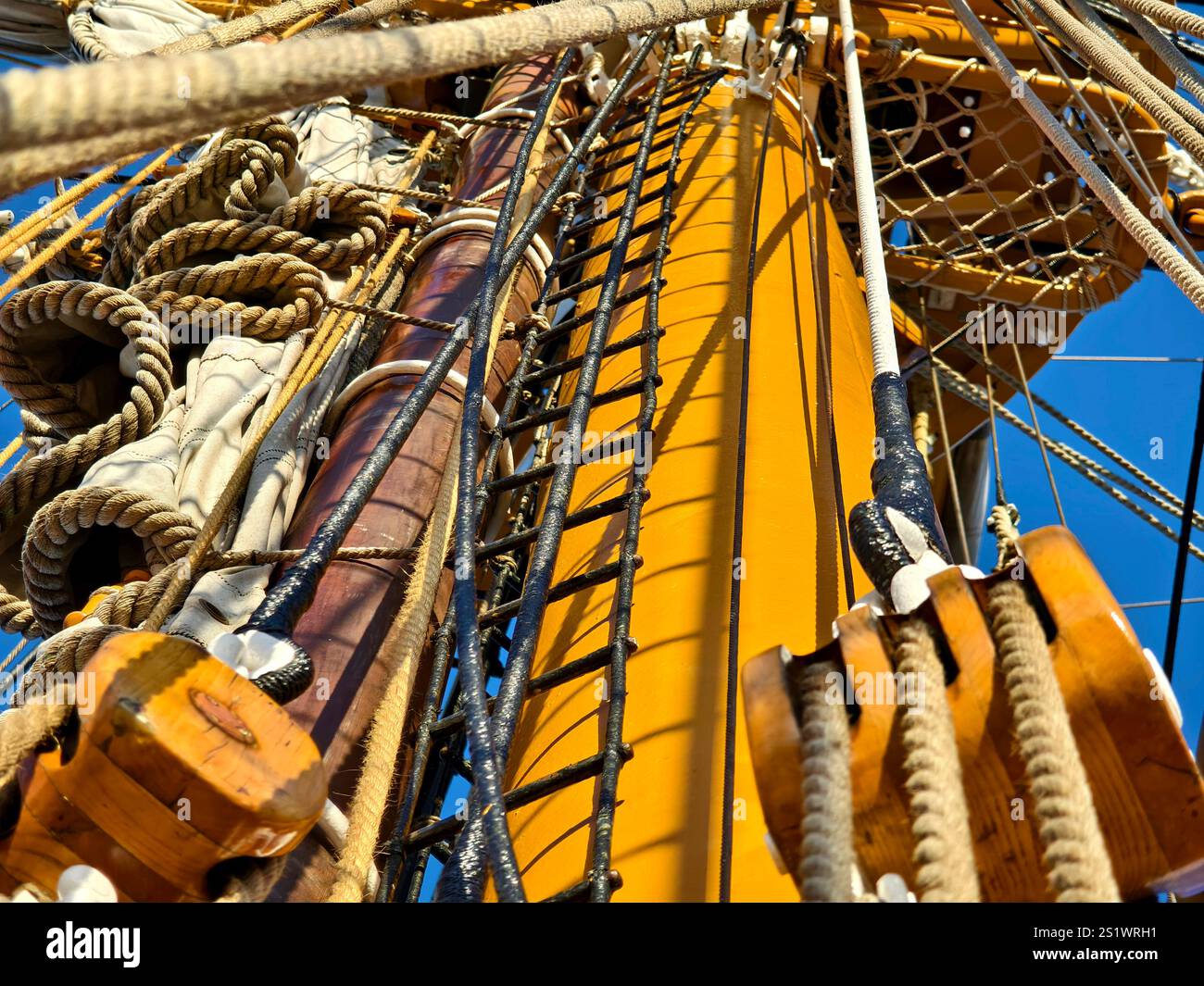 Ropes stretched across the masts of an old ship Stock Photo - Alamy