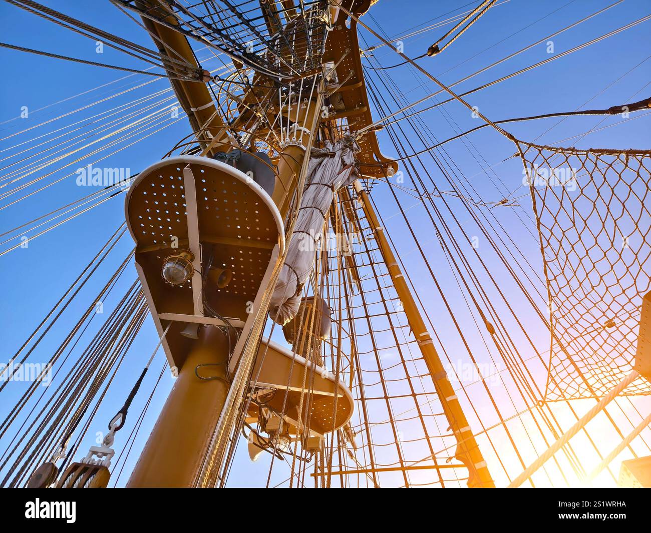 Ropes stretched across the masts of an old ship Stock Photo - Alamy