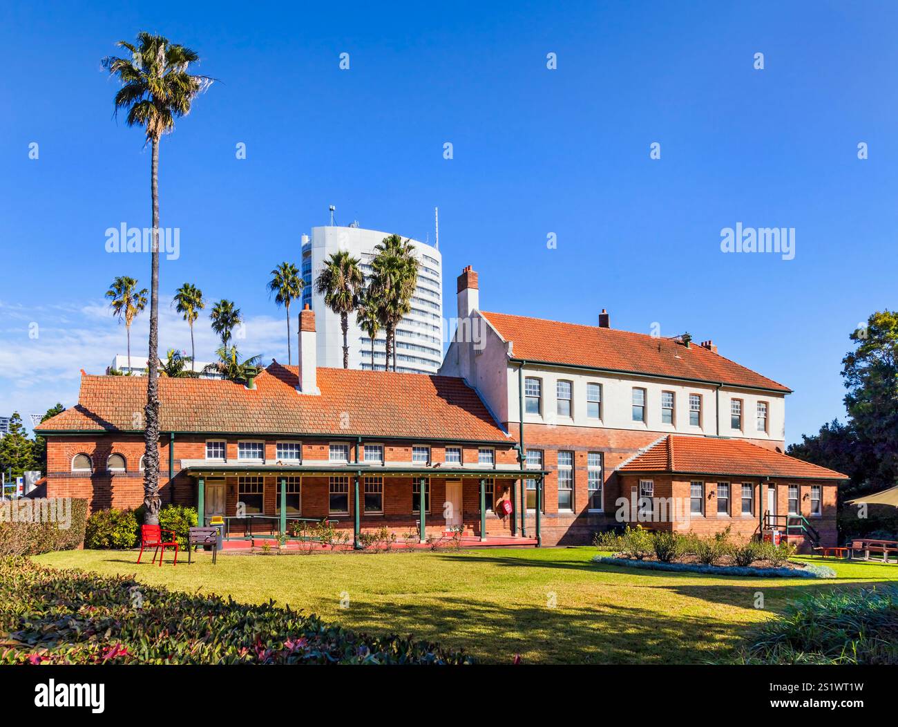 Abattoir Heritage Precinct in Sydney Olympic park public recreation space off the street. Stock Photo