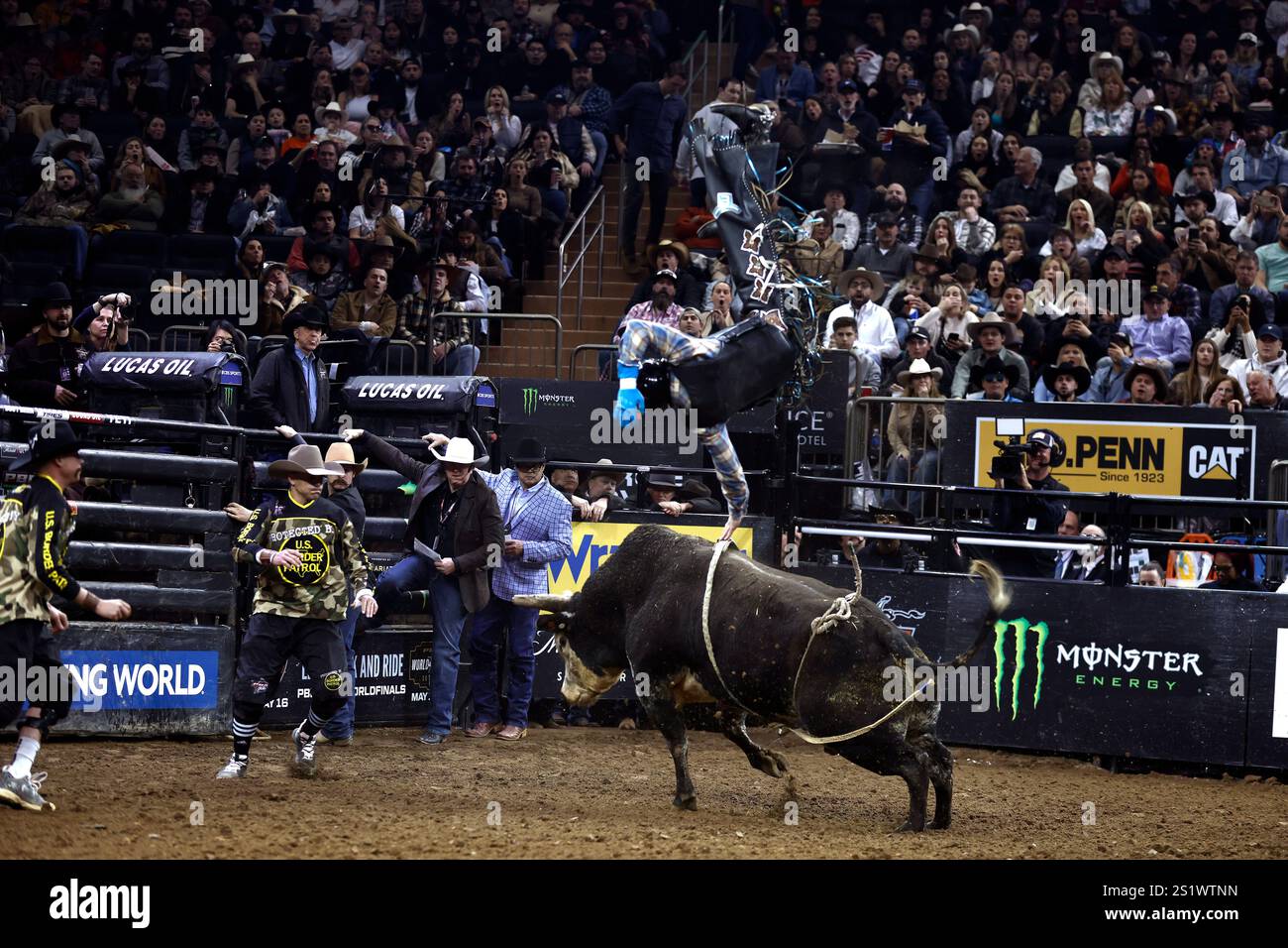Tanner Eno rides during PBR's Unleash The Beast buck off competition at