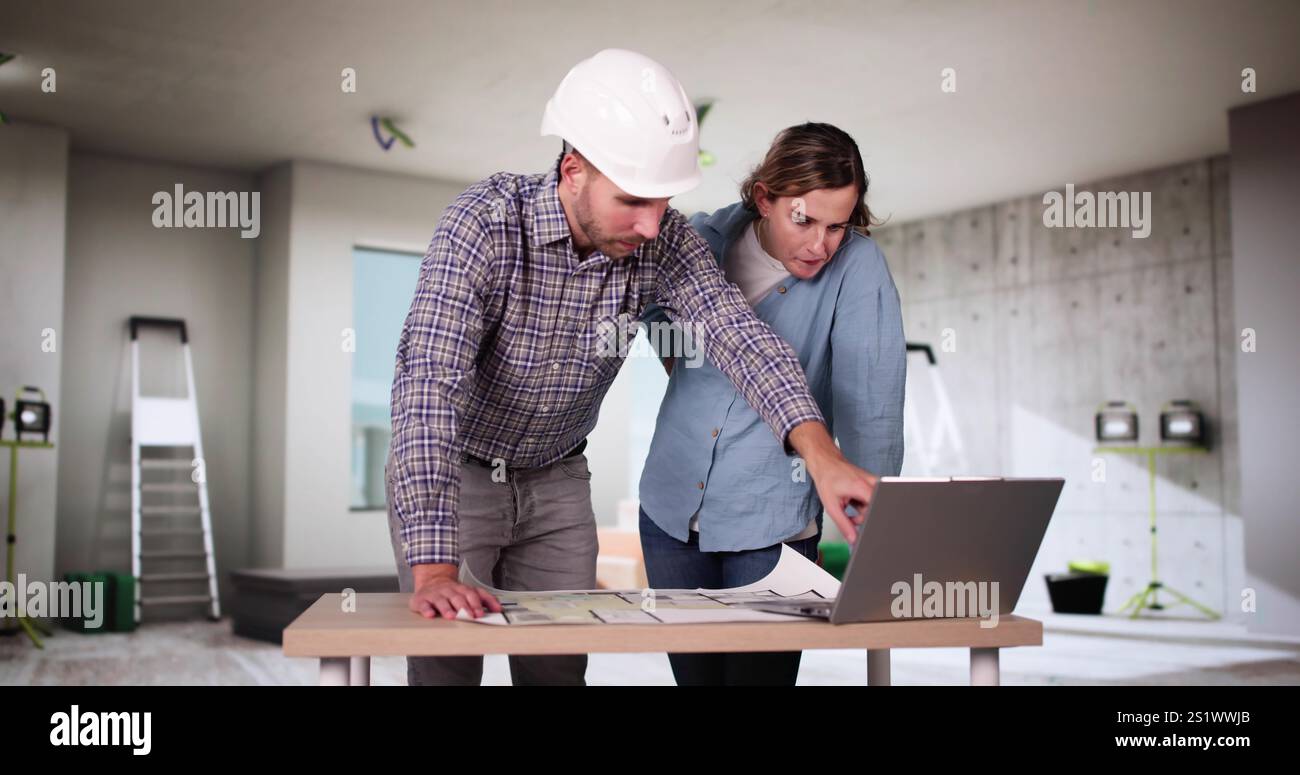 Home Construction Inspector And Interior Designer Contractor At Work Stock Photo