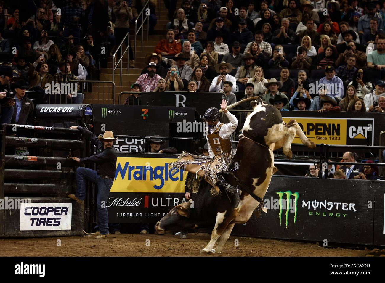 Kaiden Loud rides during PBR's Unleash The Beast buck off competition