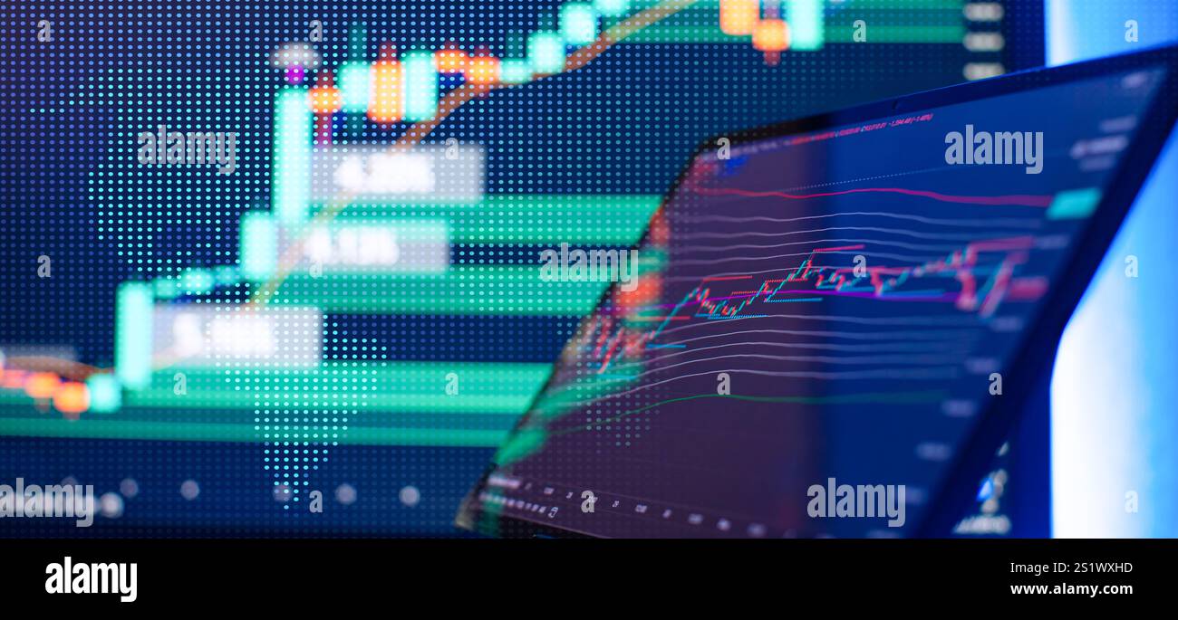 Digital Trading Interface with Candlestick Chart and Data Overlay ...