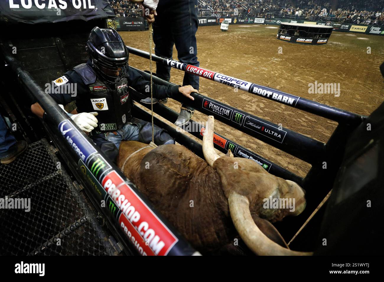 New York, USA. 04th Jan, 2025. A rider prepares during PBR's Unleash ...