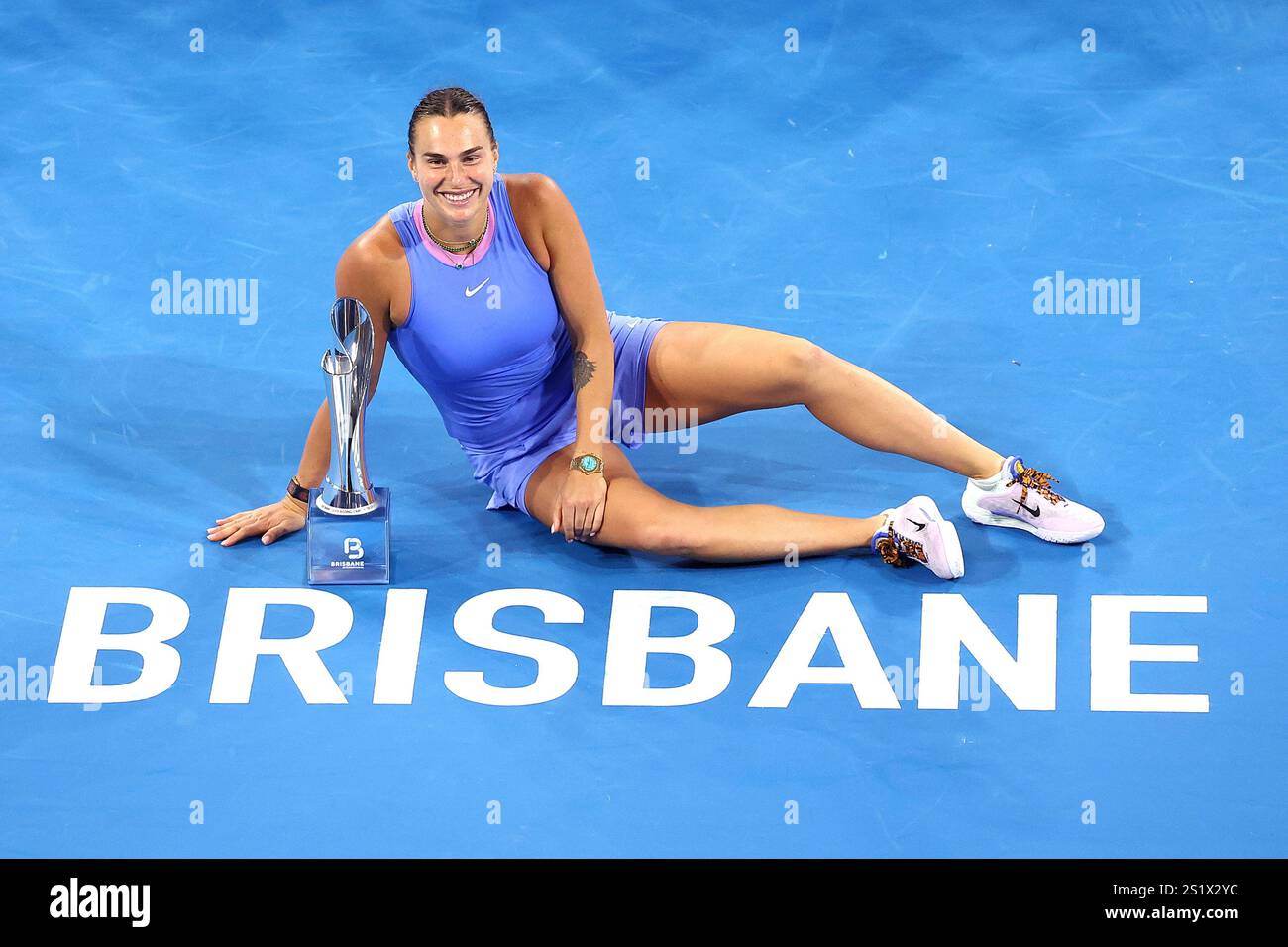 Belarus' Aryna Sabalenka celebrates winning against Russia's Polina